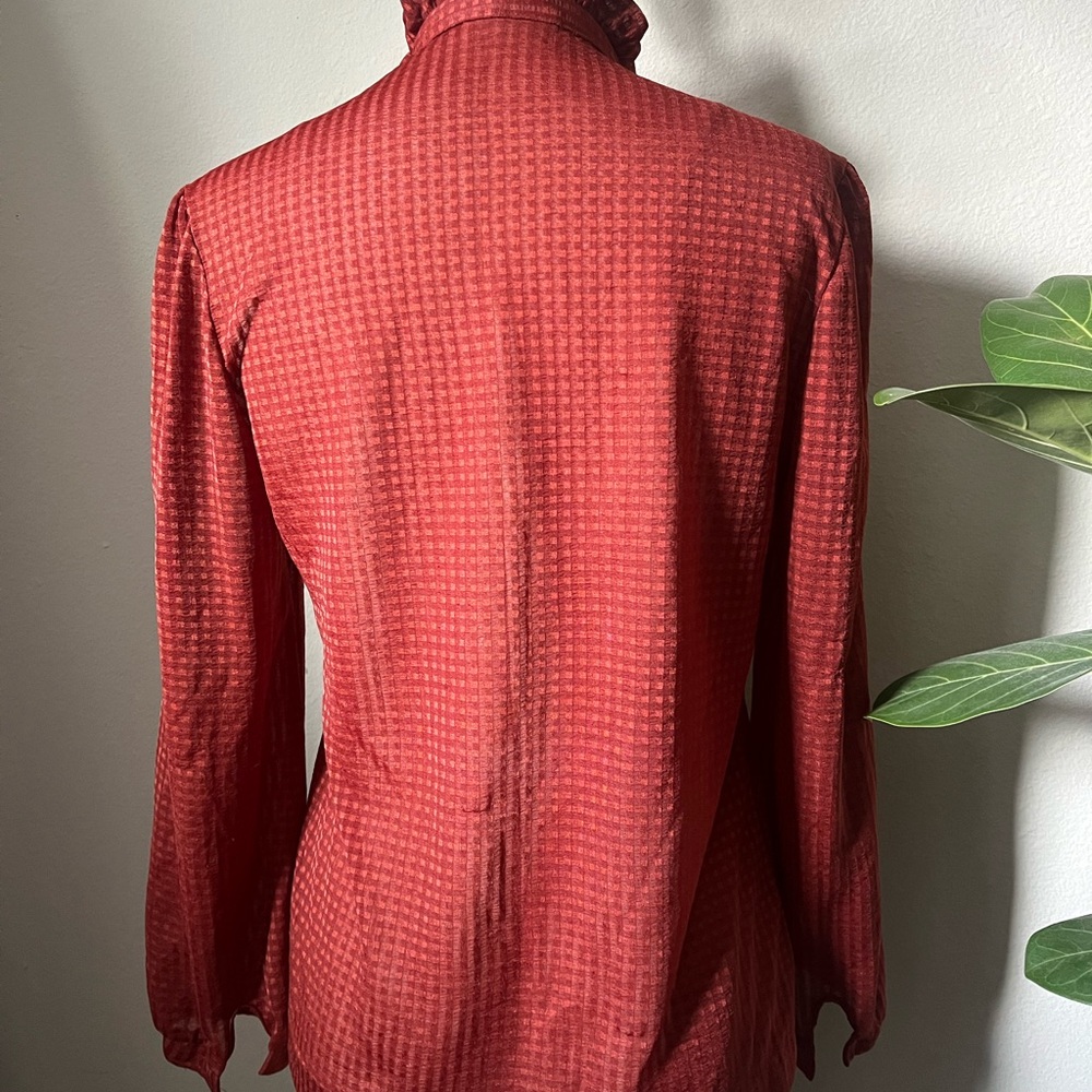Women's Red Ruffled Blouse - Picture 2 of 4